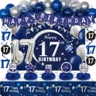 Kit de Decoração de Aniversário 17 Anos Azul e Prata com 54 Peças Kit de Decoração de Aniversário 17 Anos Azul e Prata com 54 Peças