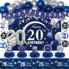 Kit de Decoração de Aniversário de 20 Anos Azul e Prata, 54 Peças Kit de Decoração de Aniversário de 20 Anos Azul e Prata, 54 Peças
