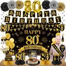 Kit de decoração de festa Eucutur 80th Birthday Black Gold Theme