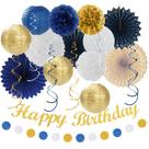 Kit de decoração de festa Huglony, azul marinho, branco, ouro, 21 unidades