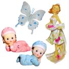 Kit de Decoração: Miniatura de Noiva em Resina, Bebê Azul, Bebê Rosa, Borboleta Glitter