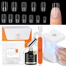 Kit de dicas de unhas em gel, modelos quadrados curtos com lâmpada UV, 216 unidades