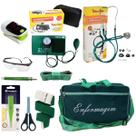 Kit de enfermagem com medidor de pressão batimentos e bolsa