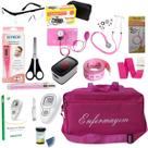 Kit de enfermagem completo preto com estetoscópio esfigmo e oximetro