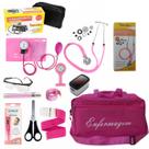 Kit de enfermagem rosa premium com estetoscópio oxímetro e relógio