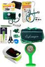 Kit de enfermagem verde premium com oxímetro e relógio