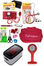 Kit de enfermagem vermelho premium com oxímetro e relógio