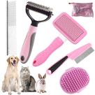 Kit de escovas para cuidar de cães KUEIOX 6 peças com bolsa organizadora rosa