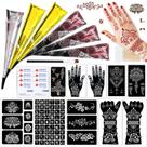 Kit de estêncil de tatuagem temporário PllusJoys com 10 folhas e 6 cones