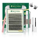 Kit de extensão de cílios KEYYOULASH DIY 144 unidades de 8 a 18 mm com Bond & Seal Kit de extensão de cílios KEYYOULASH DIY 144 unidades de 8 a 18 mm com Bond & Seal