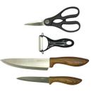 Kit De Facas 4 Peças Já Afiada Inox Tesoura E Descascador Durabilidade Jogo
