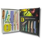 Kit de Facas Coloridas 8 Peças com Afiador, Tesoura e Garra p/ Desfiar