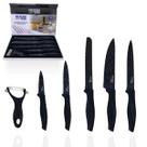 Kit De Facas E Descascador Profissional Inox Antiaderente Preto 6 Peças Premium