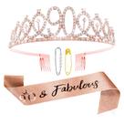 Kit de faixa e tiara de aniversário Abeillo Rose Gold 90º aniversário