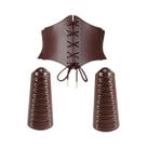 Kit De Fantasia Viking Medieval 3 Peças: Corset De Couro, Cinto E Luva De Couro Com Cadarço
