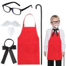 Kit de fantasias Kyson Kids Chef, 6 peças de avental vermelho, bengala e gravata borboleta
