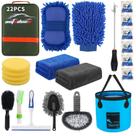 Kit de ferramentas de limpeza para lavagem de carros AUTODECO 22 unidades com bolsa verde-oliva