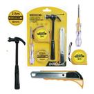 Kit de Ferramentas Essenciais 5 Peças Martelo, Trena, Estilete, Chave e Fita Reparos e Montagens Domésticas