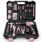Kit de ferramentas Sundpey 206 unidades com furadeira elétrica sem fio de 12 V rosa