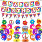 Kit de festa de aniversário com tema hippie dos anos 60 com banner, balões, 14 unidades