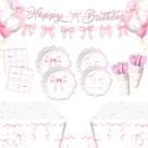 Kit de Festa ZHBZPTY com 138 Peças com Laço Rosa para 24 Pessoas Kit de Festa ZHBZPTY com 138 Peças com Laço Rosa para 24 Pessoas