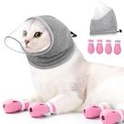 Kit de focinheira ajustável para gato para tosa e prevenção de mordidas, capa para a cabeça de filhote com atualização, máscara respirável anti-mordida para gato com 4 luvas antiarranhões e botinhas de silicone para cortar as unhas, banho e visita ao veterinário (cinza, M)