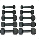 Kit de Halter Sextavado de Ferro Fundido Pintado - Pares de 1 a 5 Kg