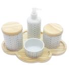Kit de Higiene 5 Peças Poá Colorido com Molhadeira e Bandeja Nuvem