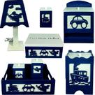 kit de higiene bebe mdf 8 pçs Transporte azul marinho tampas brancas