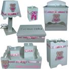 Kit de Higiene bebê mdf menina - ursinha bailarina branco e rosa bb Kit de Higiene bebê mdf menina - ursinha bailarina branco e rosa bb