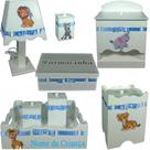 Kit de Higiene bebê mdf menino - Safari branco e azul bb Kit de Higiene bebê mdf menino - Safari branco e azul bb