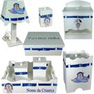 Kit de Higiene bebê mdf menino - urso aviador branco e azul marinho