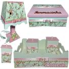 Kit de Higiene de bebê madeira Mdf menina 6 pçs - BRANCO FLORIDO PÉROLAS E TAMPAS ROSA