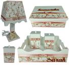 Kit de Higiene de bebê madeira Mdf menina 6 pçs - ROSÊ BRANCO FLORIDO COM PÉROLAS