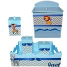 Kit de Higiene de bebê madeira Mdf Menino 5 pçs - SAFARI AZUL BB CHEVRON CINZA Kit de Higiene de bebê madeira Mdf Menino 5 pçs - SAFARI AZUL BB CHEVRON CINZA
