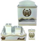 Kit de Higiene de bebê madeira Mdf unissex 5 pçs - BRANCO COM PÉROLAS COROA