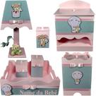 Kit de Higiene de bebê Mdf quarto menina 7 pçs - URSINHA BALAO ROSA E CINZA
