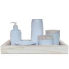 Kit de Higiene para Bebê com 6 Peças - Bandeja, Garrafa Térmica, Potes, Porta Álcool e Molhadeira em Porcelana