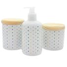 Kit de Higiene para Bebê e Lavabo Poá Colorido com 3 Peças e Tampas de Pinus