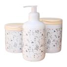 Kit de Higiene para Bebê Lavabo Arabescos - 3 Peças em Porcelana com Tampa de Pinus