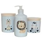 Kit de Higiene para Bebê Safari - 3 Peças em Porcelana com Tampa de Pinus - Menino Kit de Higiene para Bebê Safari - 3 Peças em Porcelana com Tampa de Pinus - Menino