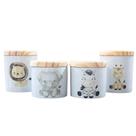 Kit de Higiene para Bebê Safari com 4 Potes de Porcelana e Tampas de Pinus