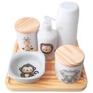 Kit de Higiene para Bebê Safari com 6 Peças em Porcelana e Pinus