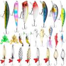 Kit de iscas de pesca Assark de 24 peças com pipocas, peixinhos e crankbait