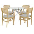 Kit de Jantar 4 Cadeiras Amara e Mesa Redonda Eiffel de Vidro 90cm Para Cozinha e Sala de Jantar