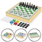 kit de Jogos 4 em 1, Xadrez, damas, Ludo e trilha