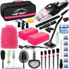 Kit de lavagem para limpeza de carros AUTODECO 39 unidades com aspirador portátil rosa
