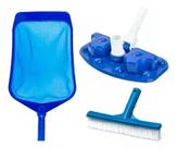 Kit De Limpeza Para Piscinas Profissional c/Escova reta + 8 Esferas + Peneira