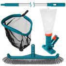 Kit de limpieza para piscina elevada con aspiradora de manguera de jardín, red de rastrillo de hojas con marco de aluminio, cepillo para paredes y poste ajustable de 2.4 m para remover hojas y desechos