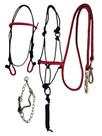 Kit De Luxo Para Cavalos Cabresto 7 Nós Trançado Cabeçada Trançada Rédea E Freio Inox